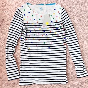 NWT Boden Long Sleeve Breton Top Striped with Rainbow Polka Dots (Size 6)
